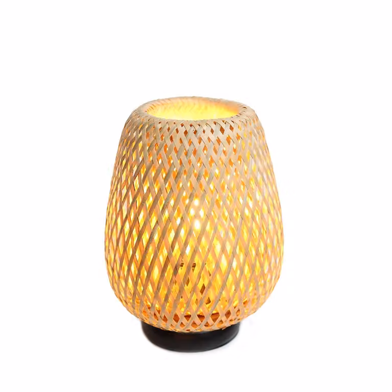 Lampada da tavolo in vimini e bambù: moderna illuminazione d'ambiente per il soggiorno, alimentazione a spina con interruttore a cavo E27