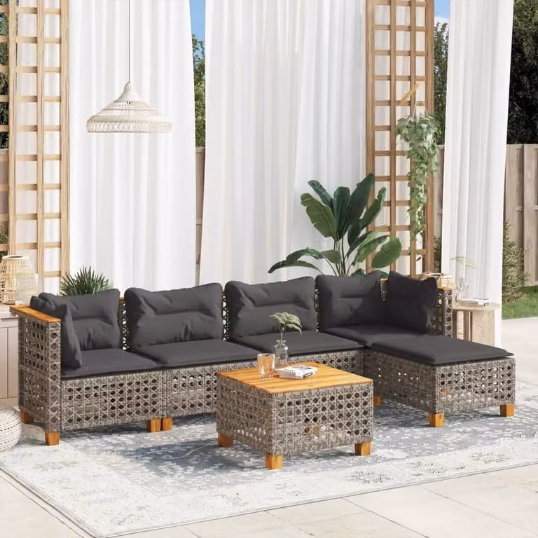 Maison Exclusive - Set da giardino 6 pezzi con cuscini Grigio Poly Rattan