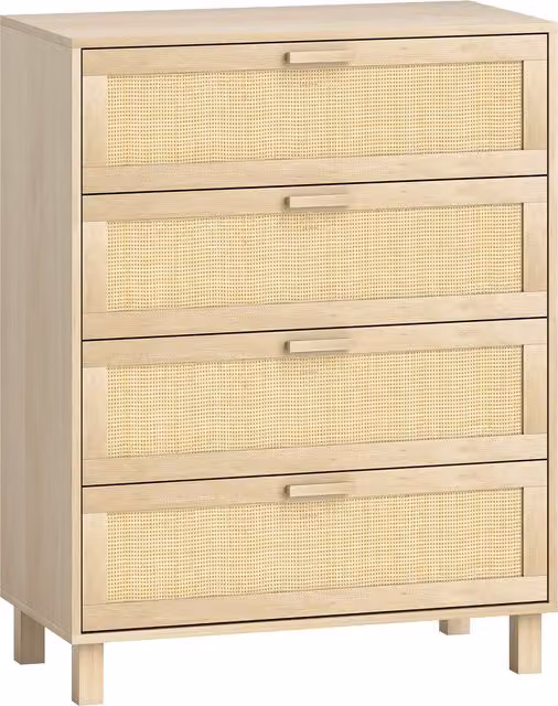 Cassettiera HOMCOM con 4 cassetti in rattan e MDF, effetto legno chiaro, L 80 cm x P 40 cm x H 103 cm