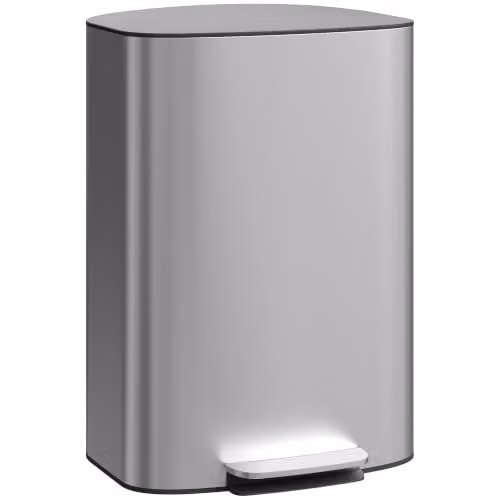 HOMCOM Pattumiera da Cucina 50 l, pattumiera a Pedale in Acciaio Inox con Secchio Interno Rimovibile, Coperchio con Chiusura Morbida e Tenuta in Apertura, Filtro antiodori, Maniglie, Anti-Impronte