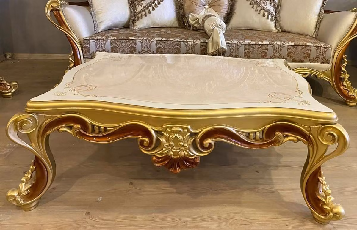 Tavolino barocco Casa Padrino bianco / beige / oro / marrone - Sontuoso tavolo da salotto in stile barocco - Mobili da salotto in stile barocco - Mobili barocchi - Arredamento per soggiorno barocco
