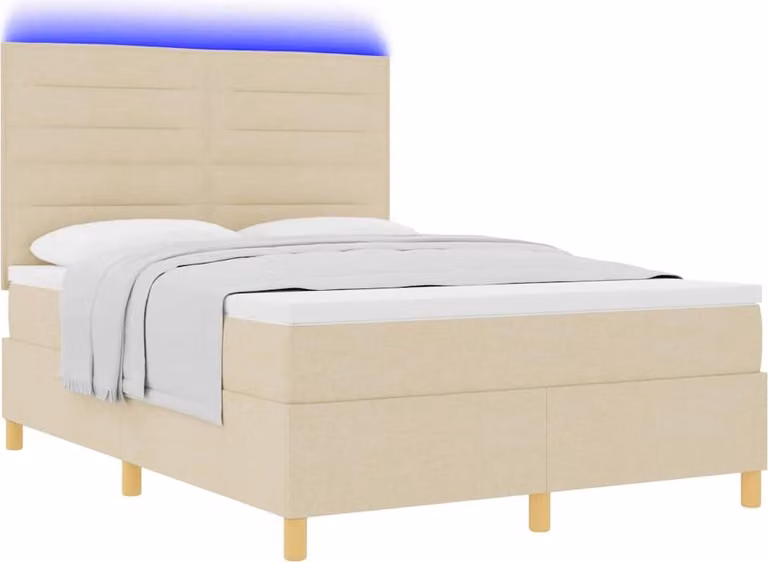 Letto a Sorgente LED con materasso Crema 140 x 200 cm Tessuto