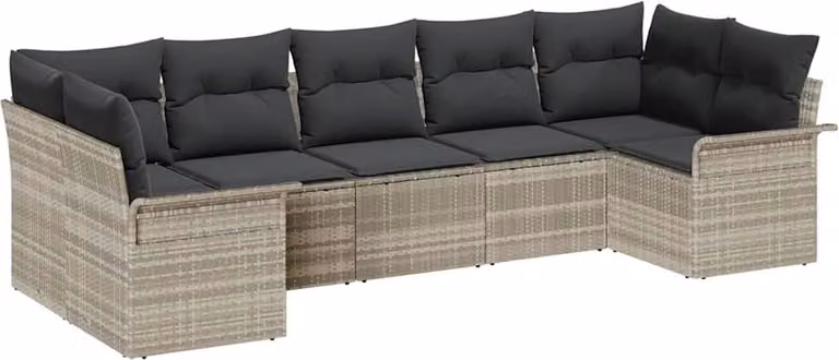 Set Divano da Giardino 7 pcs Grigio chiaro Poly Rattan