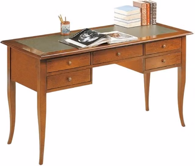 Scrivania in legno arte povera con inserto in pelle Mobili 2G L: 130 cm, P: 65 cm, H: 81 cm – 1