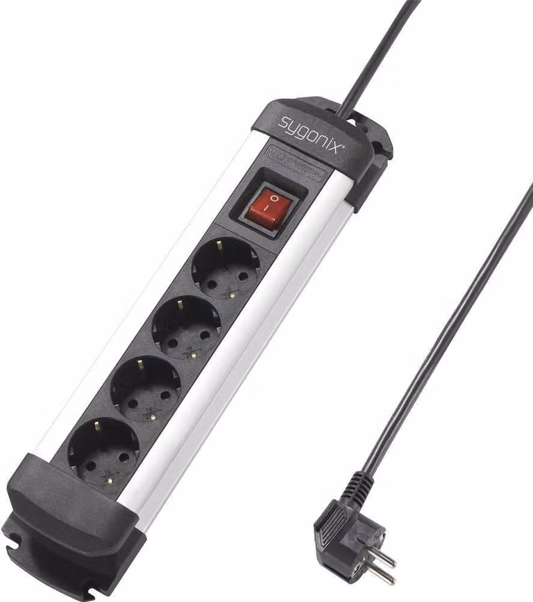 Sygonix SY-4538264 Presa multipla con interruttore a 4 vie Nero, contatto di terra argento 1 pz