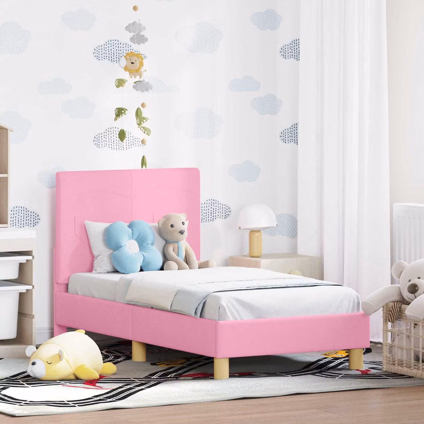 vidaXL Struttura letto per bambini moderna in legno con testata imbottita Rosa L: 140 cm, P: 70 cm, H: 79 cm