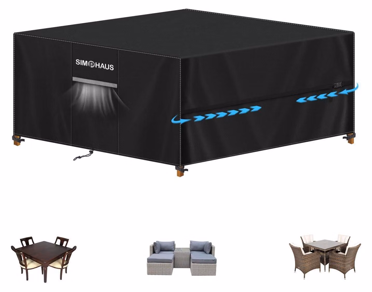 Copertura protettiva per mobili da giardino, dimensioni 200x200x90 cm, impermeabile, resistente ai raggi UV, tessuto Oxford 420D, colore nero