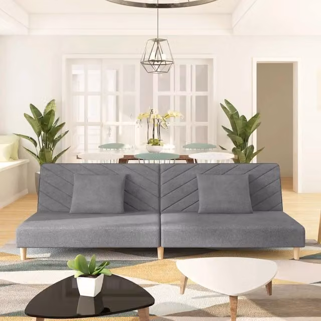 Divano Letto a 2 Posti con 2 Cuscini-Sofa Letto 2 Posti-Daybed Grigio Chiaro in Tessuto 475747