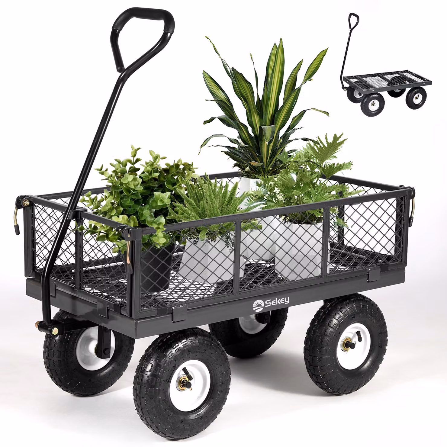 Sekey 300 KG Carrello da giardino Carrello portattrezzi Carrello di trasporto con pneumatici in gomma piena da 10", grigio