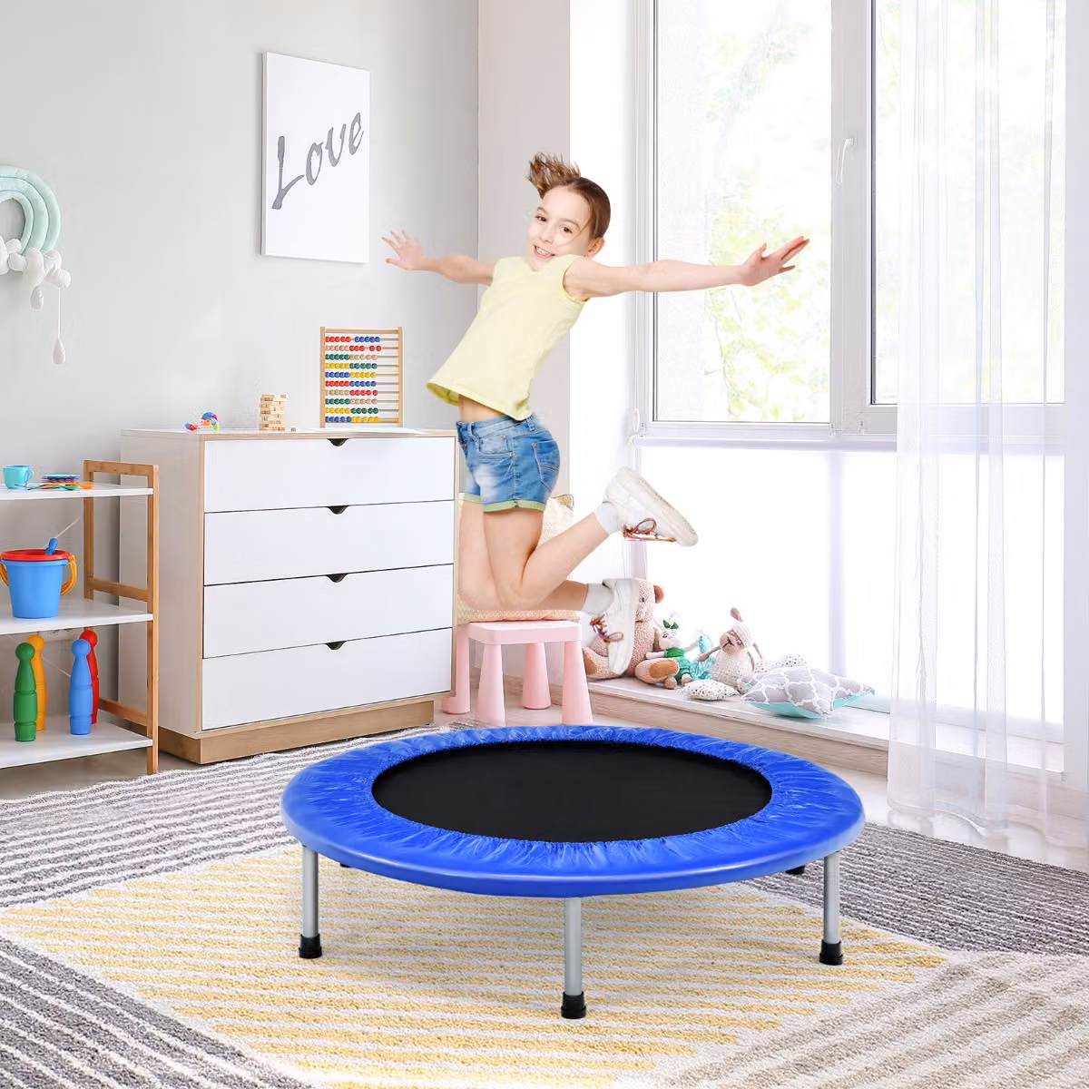 Trampolino pieghevole per bambini Costway Blu con carico massimo 40 kg