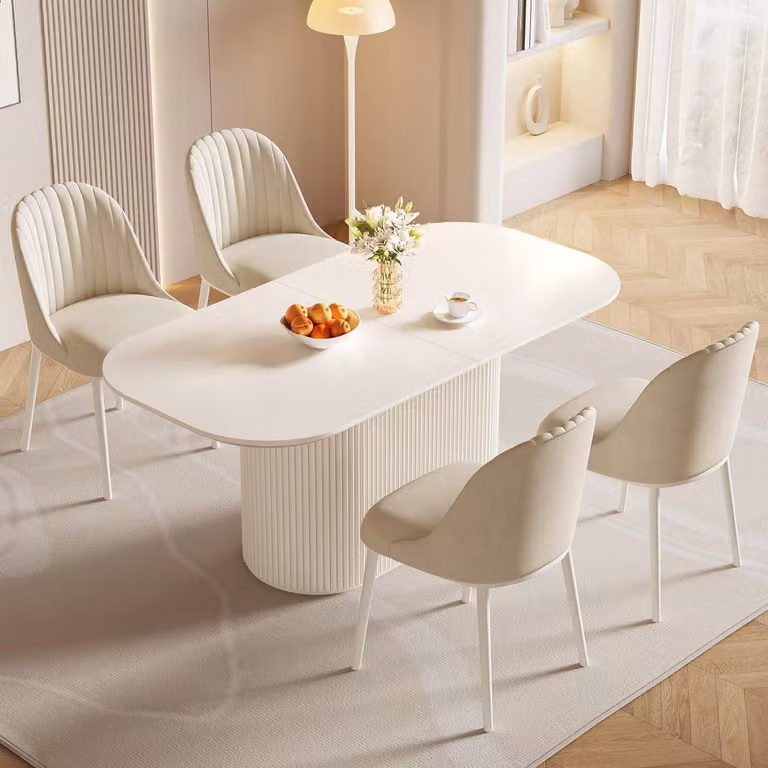Set da pranzo con tavolo e 4 sedie, design scandinavo, colore bianco, dimensioni tavolo: 177,8 cm