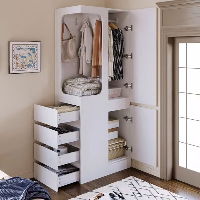 Armadio con cassetti ¨C Minimal ¨C Bianco, 70x40x170 cm, legno, con appendiabiti e ripiani