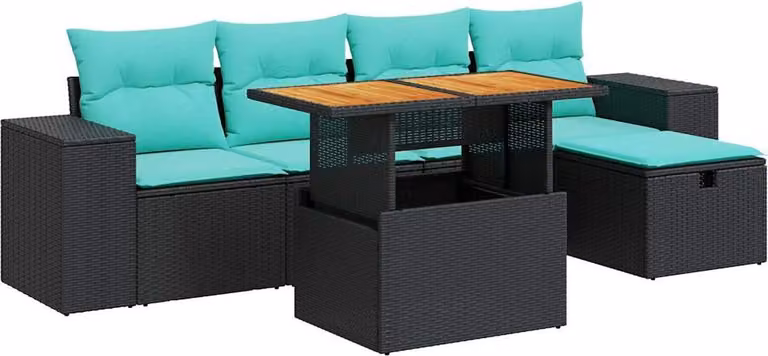 Set Divano Giardino 6 pz con Cuscini Marrone Polyrattan Acacia