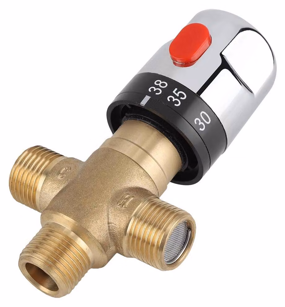 Miscelatore termostatico a 3 vie - Ottone - Interruttore di sicurezza a 38°C/42°C - Facile da installare - Attacco da 15 mm - Adatto per bagni/cucine