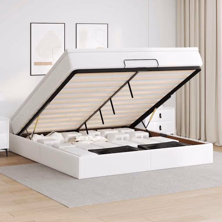 Struttura Letto Pouf con Materasso vidaXL in Similpelle Bianco L/P: 160 x 200 cm
