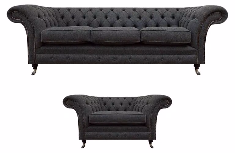 Hellschwarze Chesterfield Wohnzimmer Garnitur Designer Polster Möbel
