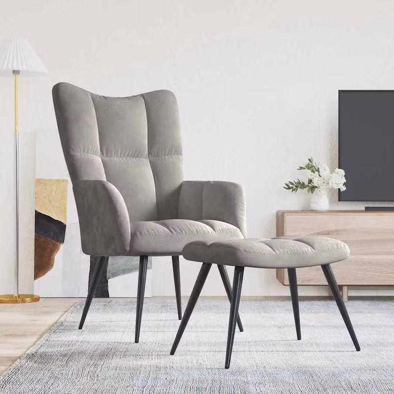 vidaXL Poltrona Relax con Poggiapiedi in Velluto Grigio e Struttura in Metallo