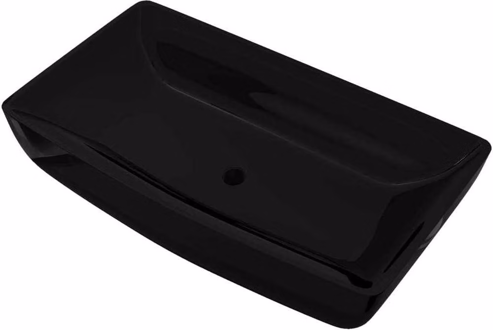 Lavandino da bagno in Vetroceramica nera rettangolare