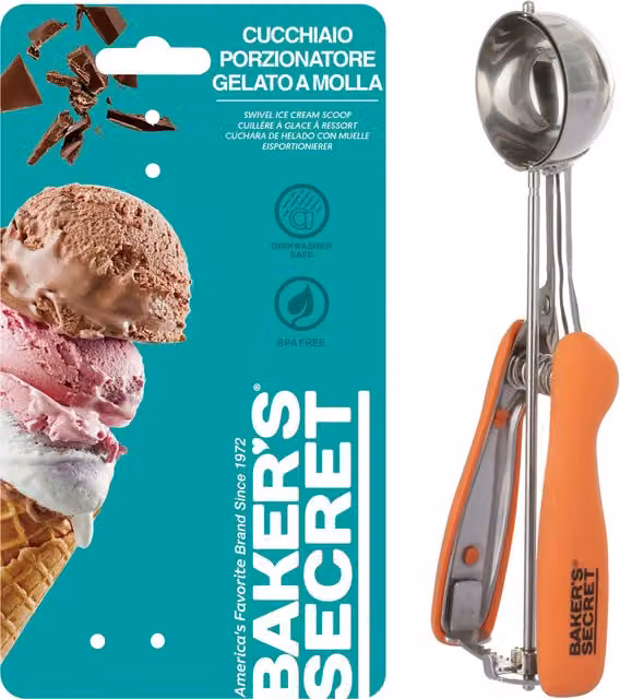 Cucchiaio porzionatore per gelato a molla Baker's Secret in acciaio inossidabile color argento – 1