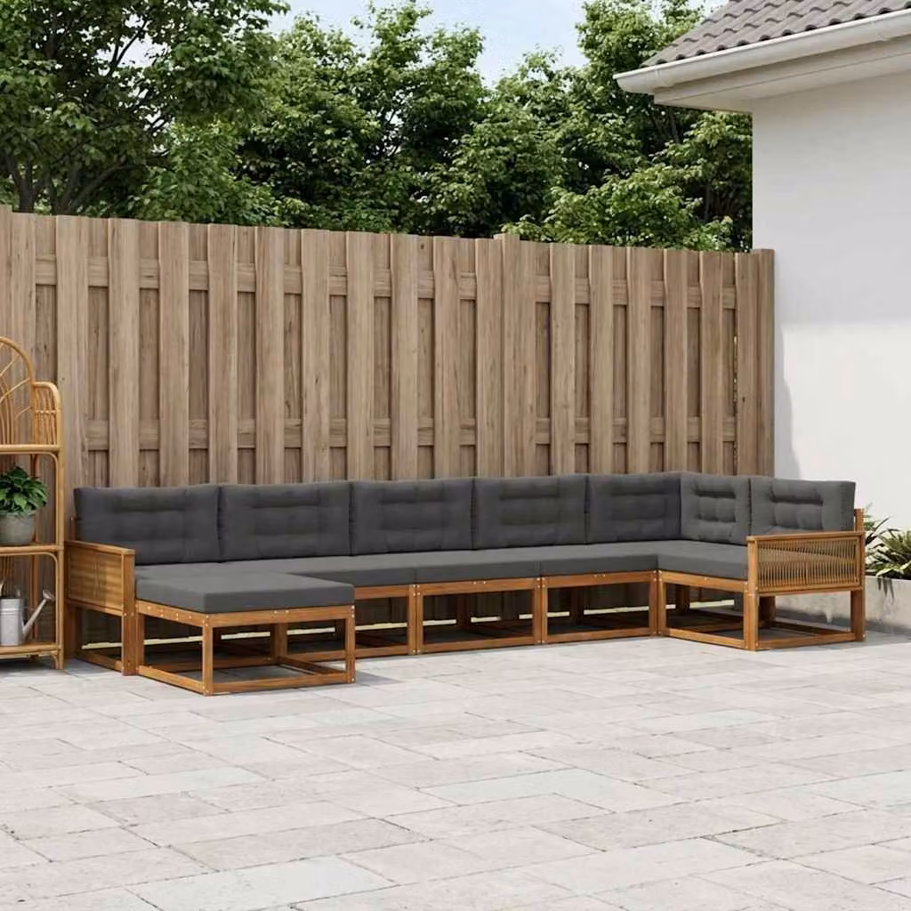 Set di divani da esterno vidaXL a forma di L in legno di acacia con cuscini, beige e antracite