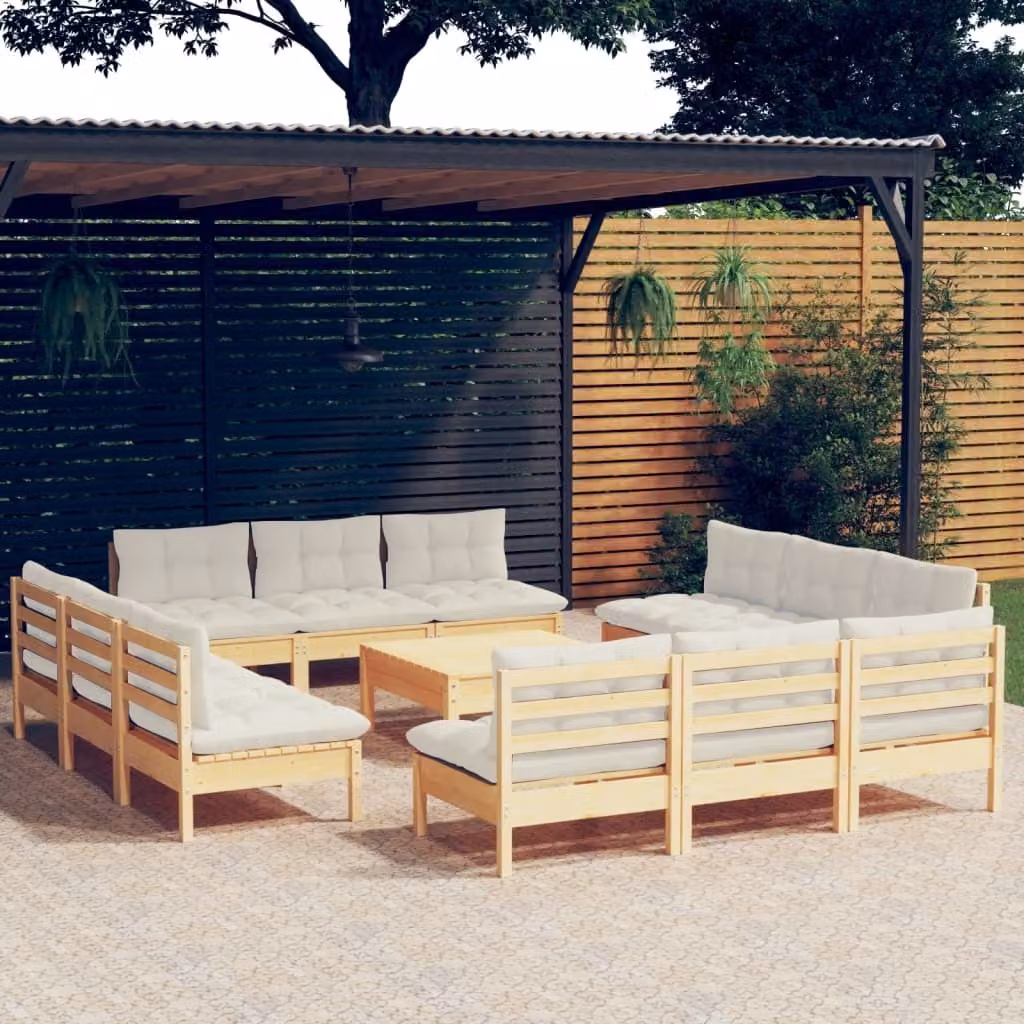 Maison Exclusive - Set Salotto da Giardino 13pz con Cuscini Crema in Legno di Pino