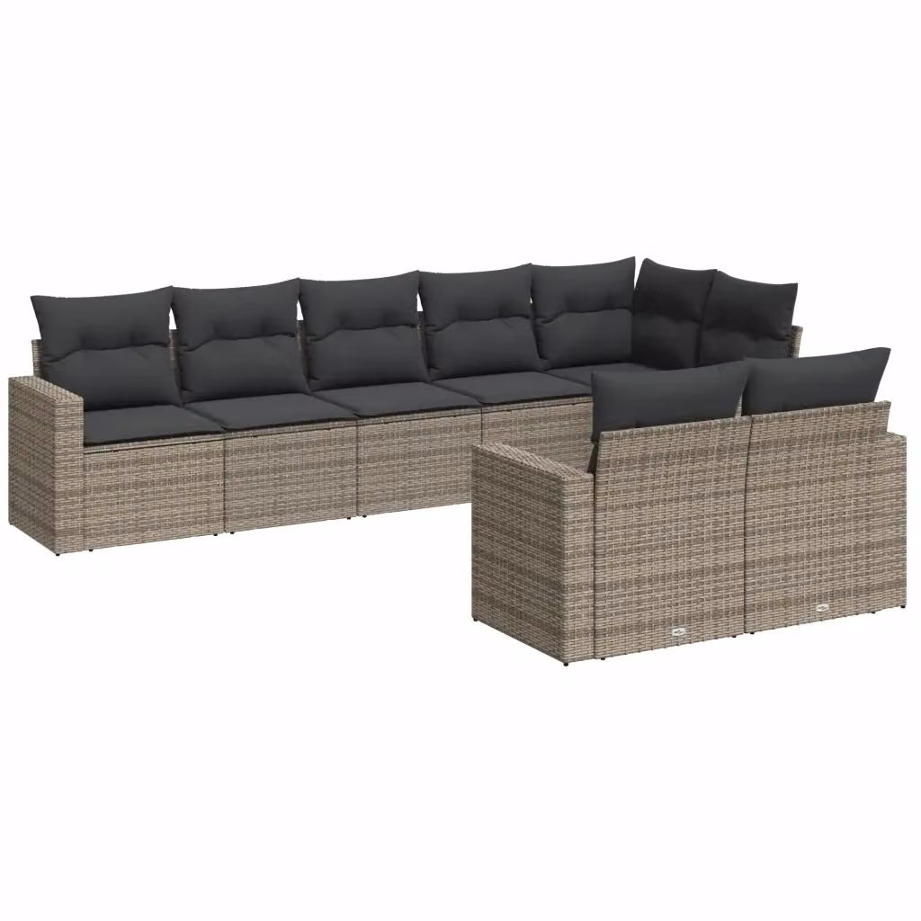 Set Divano da Giardino a L vidaXL in Polyrattan Grigio con 8 Cuscini Imbottiti – 2