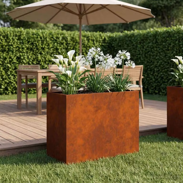Vaso da giardino vidaXL in acciaio Corten color marrone L: 60 cm, P: 30 cm, H: 50 cm