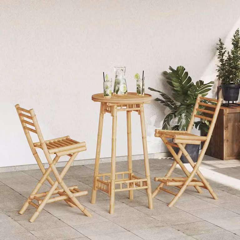 Set Bar da Esterno Pieghevole vidaXL in Bambù, 3 Pezzi, Marrone e Beige