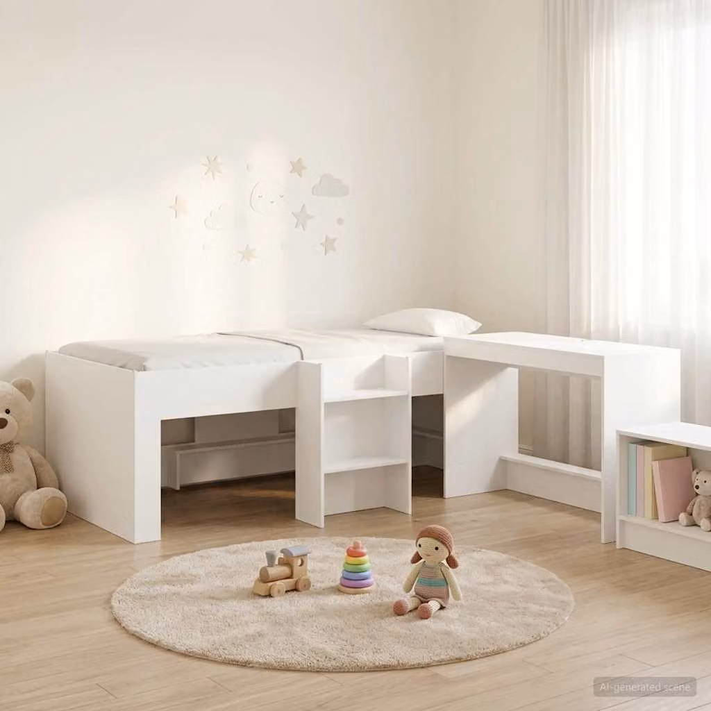 Letto alto per bambini con scrivania vidaXL, Bianco, L/P/H: 193 x 90 x 111 cm