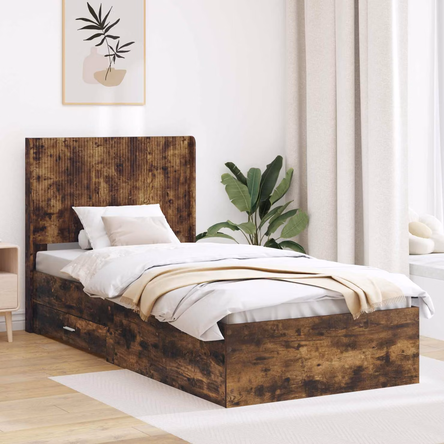 Struttura del letto con stoccaggio e testata moderna vidaXL in legno color marrone L: 140 cm, P: 100 cm, H: 203 cm