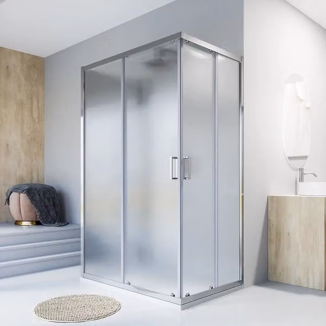 Box doccia d'angolo Tonga con doppio sistema scorrevole, vetro temperato da 6 mm decorato, finitura cromata argento e trasparente, L/P/H: 80 x 80 x 185 cm