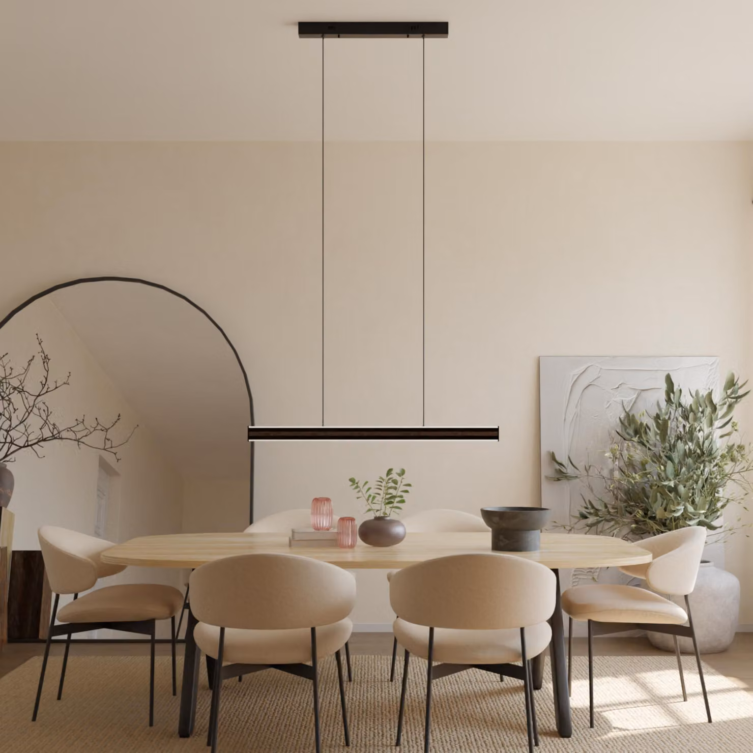 LUMIÈRE Design Lampada a Sospensione 'Kalea' 100cm Effetto Legno LED dimmerabile Nero