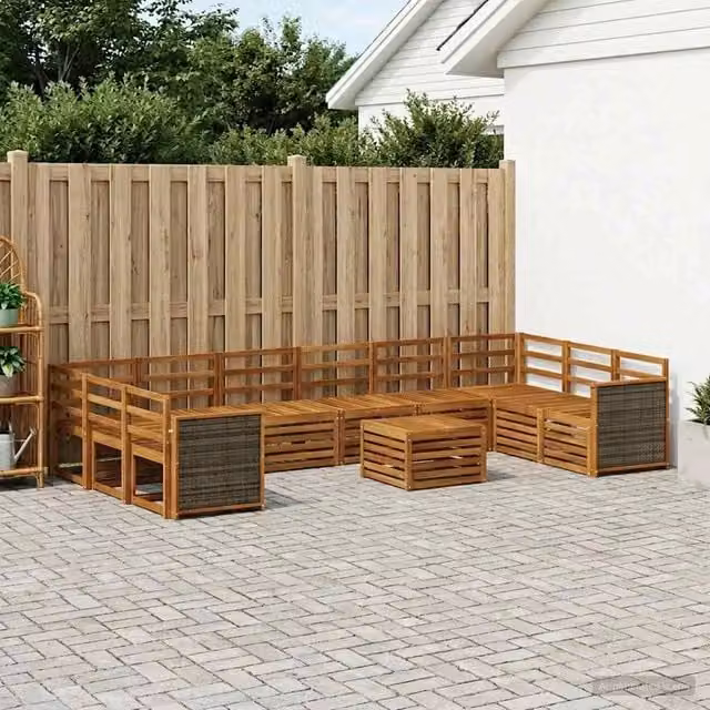 Set di divani da esterno moderno vidaXL in legno di acacia massello marrone 8 pezzi