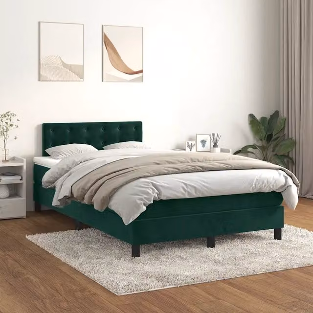 Letto Ibrido con Giroletto a Molle e Materasso vidaXL in Velluto Verde Scuro e Bianco L/P: 120 x 200 cm – 1