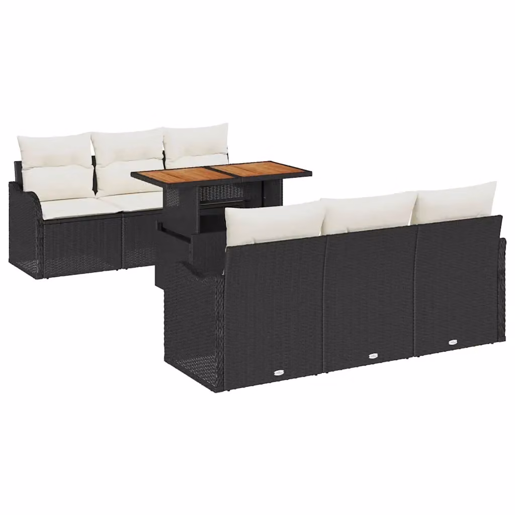 Set Divano da Giardino vidaXL 7 Pezzi Moderno a Forma di L in Polyrattan con Cuscini Nero e Beige – 2