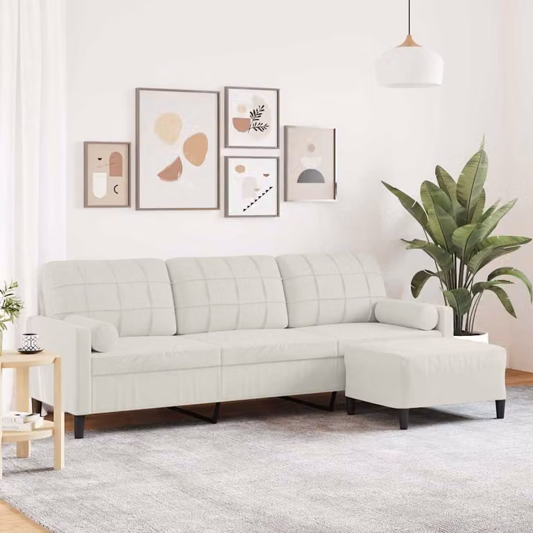 vidaXL Divano a 3 Posti Moderno in Velluto Beige con Poggiapiedi L: 226 cm, P: 80 cm, H: 77 cm