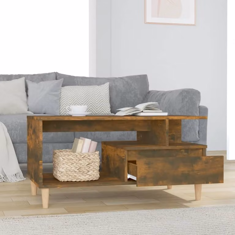 vidaXL Tavolino in rovere affumicato 90x49x45 cm materiale a base di legno - Tavolino - Tavolini - Tavolino - Tavolo da divano