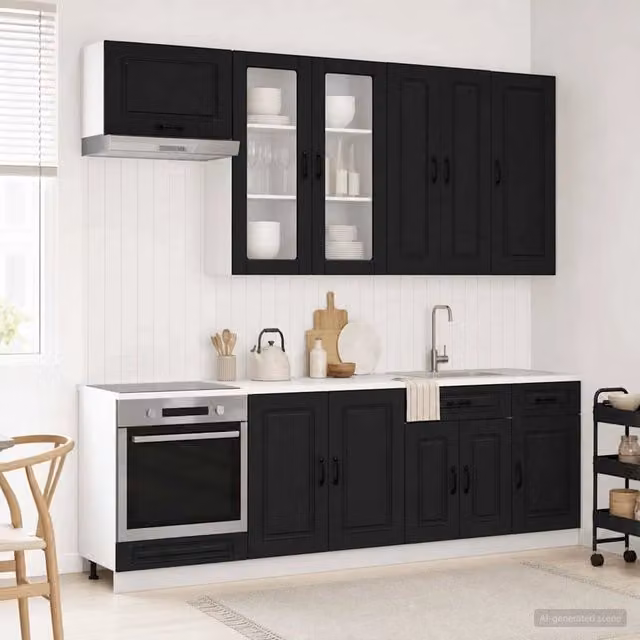 Unità Cucina Moderna vidaXL KALMAR in Nero con Ante in Vetro e Cassetti, 8 Pezzi