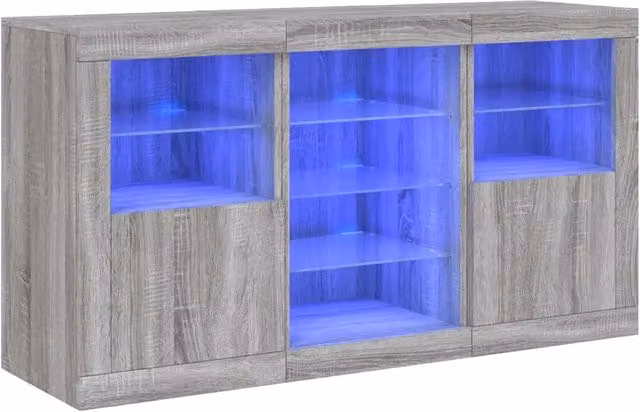 Credenza | Madia | Buffet da pranzo | Armadio da pranzo con Luci LED Grigio Sonoma 123x37x67 cm
