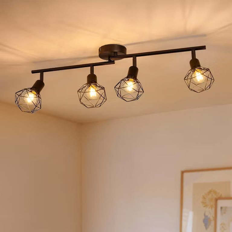 Lampada a soffitto a 4 luci, attacco E14, colore nero, realizzata in metallo, adatta per la cucina