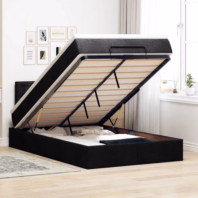 Pouf Letto con Materasso vidaXL, Colore Nero e Bianco, con Illuminazione LED Sotto il Letto e Porta di Ricarica USB, L/P/H: 120 x 200 x 88 cm – 1