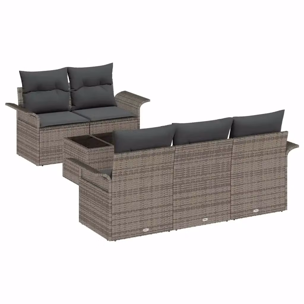 Set di divani da giardino vidaXL in rattan e metallo con cuscini, 6 pezzi, Grigio e Marrone – 2