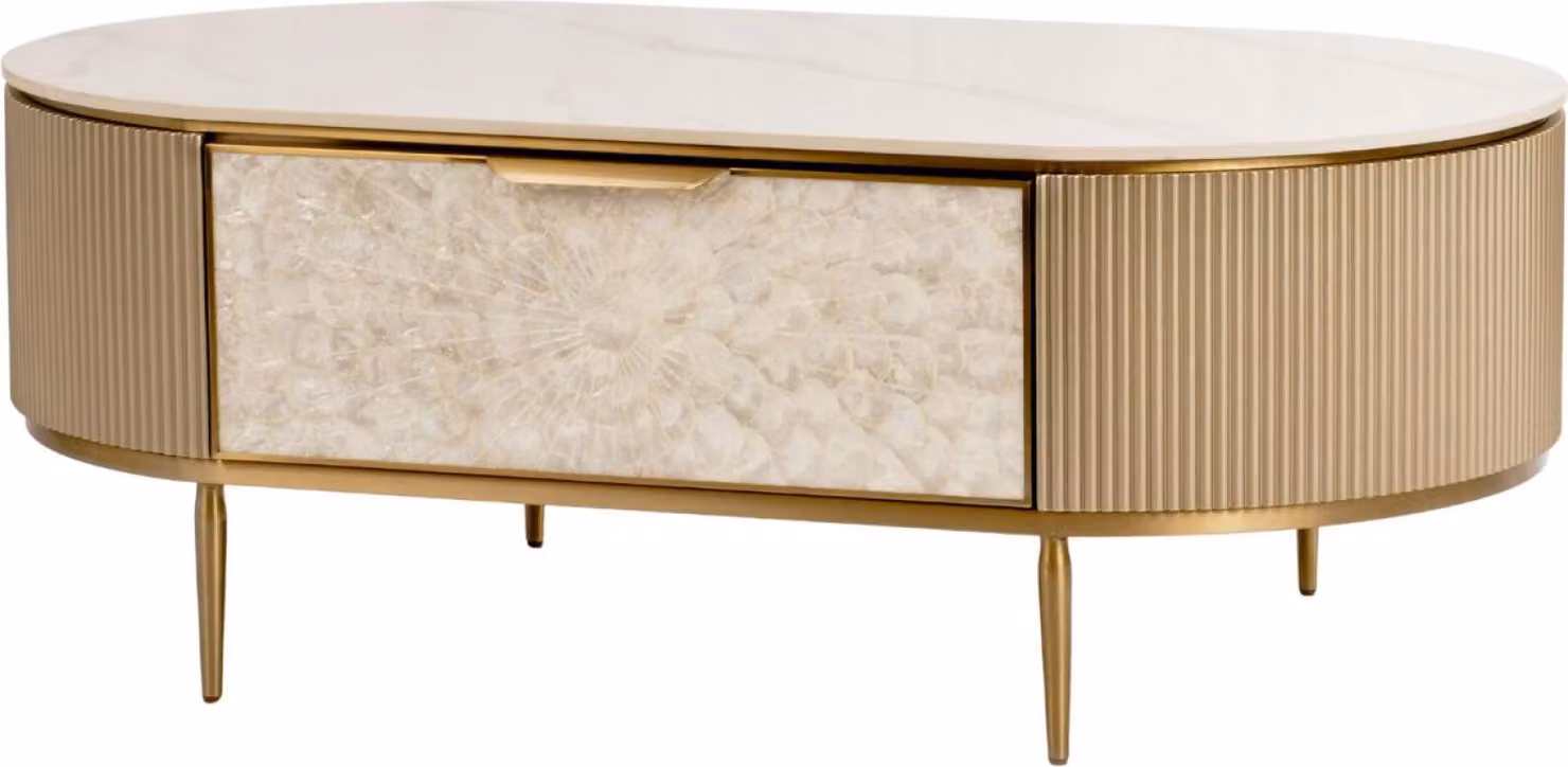 Tavolino FURNLUX Stylish Marble White And Champagne And Gold 122cm / Colore principale: Oro / Dimensioni: 122 x 45 x 71 cm