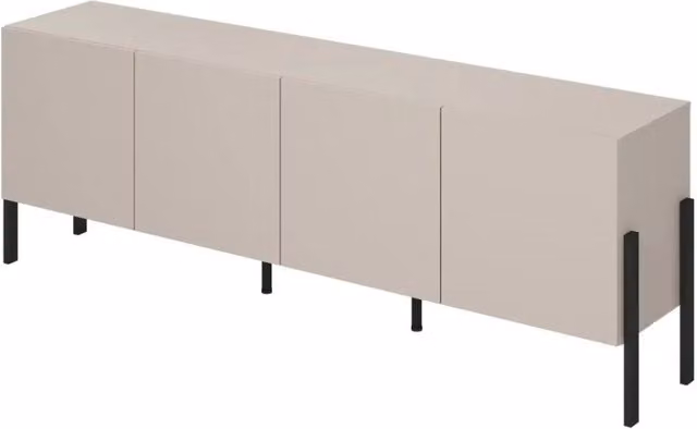 Buffet SALMA 4 porte Push-to-Open – beige & nero opaco, 204×70×40 cm