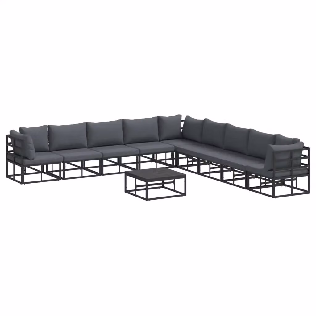 Set Divano da Giardino vidaXL 10 Pezzi in Alluminio Antracite con Cuscini Imbottiti – 2