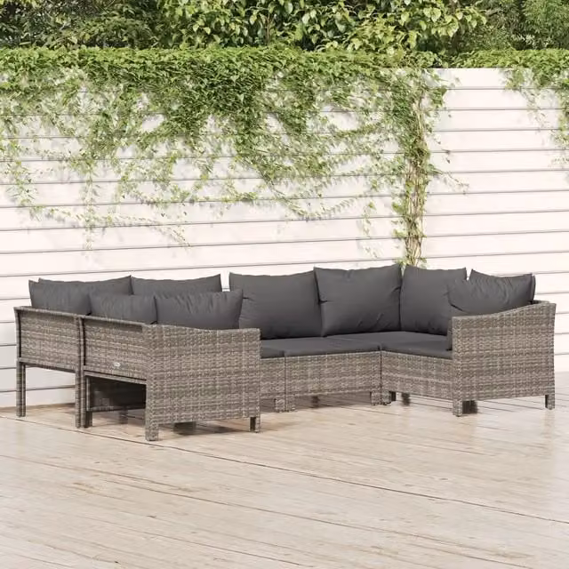 Set Divani da Giardino 6 pz con Cuscini in Polyrattan Grigio 3187300