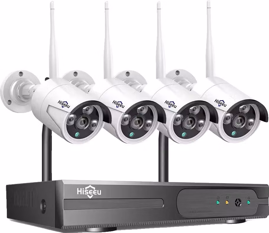 Sistema di sorveglianza CCTV wireless Hiseeu, 10CH NVR, 4 telecamere, rilevamento umanoide AI, 16CH 4PCS telecamera 3MP, Nessuno