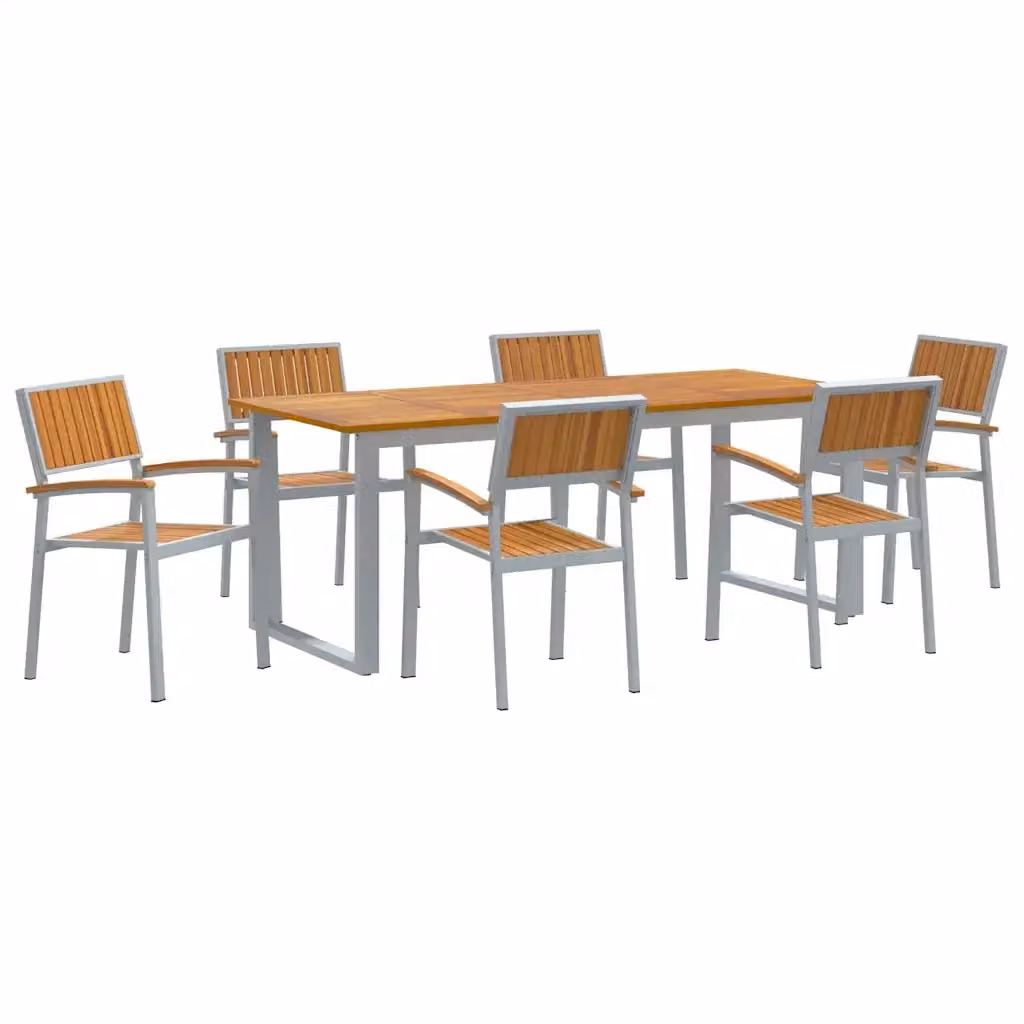 vidaXL Set da Pranzo per Giardino e Terrazzo in Legno di Acacia Grigio, 7 Pezzi – 2