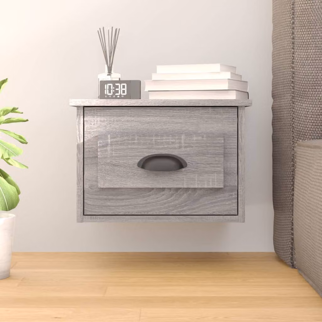 Comodino a parete moderno vidaXL Grigio Sonoma L: 41,5 cm, P: 36 cm, H: 28 cm