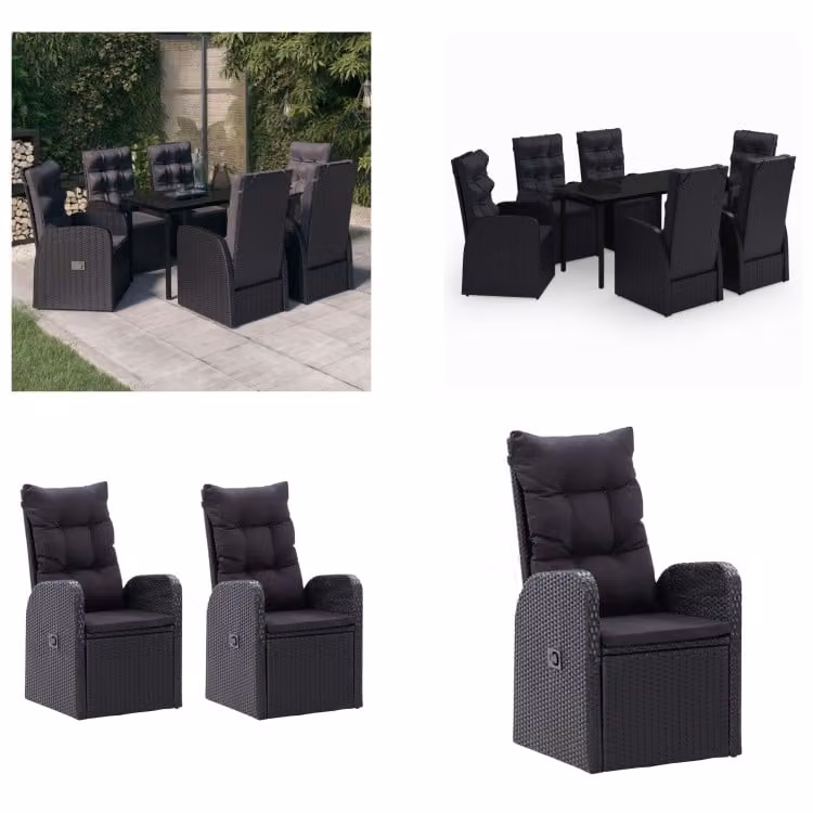 vidaXL Set da pranzo da giardino 7 pezzi con cuscini nero - Set da pranzo da giardino - Set da pranzo da giardino - Set di mobili da giardino - Set di mobili da giardino
